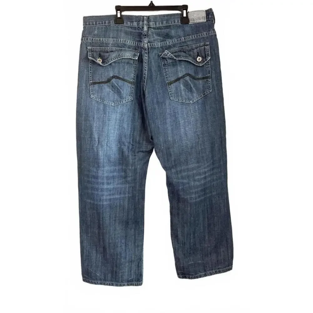 Attention Jeans Mens 36x30 Blue Straight Leg Medium Wash Denim Button Flap Back